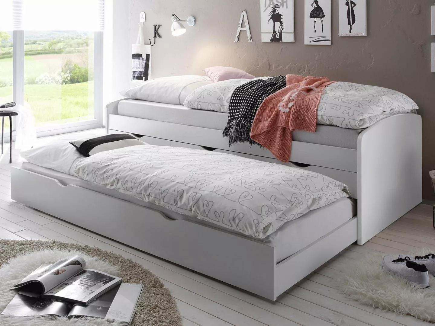 möbelando Bett Georgina, Modernes Bett aus Spanplatte in Weiß mit 3 Schubkä günstig online kaufen