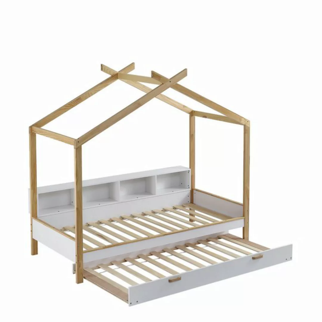 MODFU Kinderbett Doppelbett, mit vier Fächern Regale, mit ausziehbarem Roll günstig online kaufen