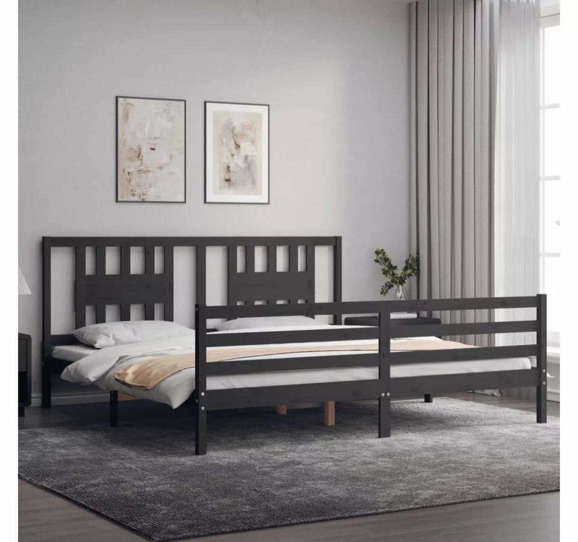 vidaXL Bett Massivholzbett mit Kopfteil Grau 200x200 cm günstig online kaufen