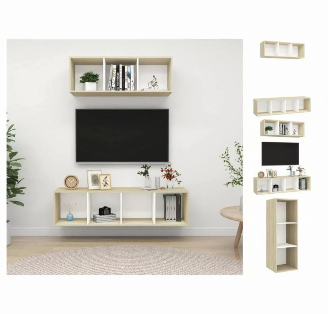 vidaXL TV-Schrank 2-tlg TV-Schrank-Set Weiß Sonoma-Eiche Spanplatte günstig online kaufen