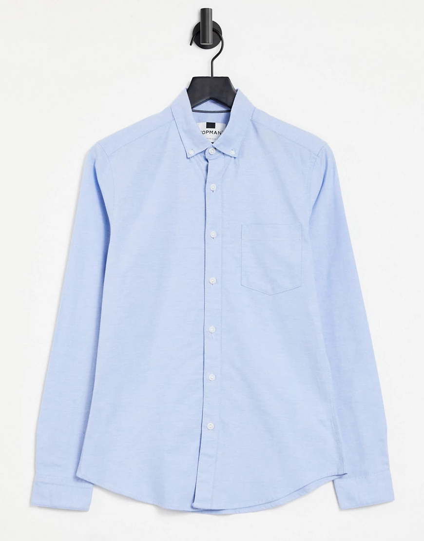 Topman – Langärmliges Oxford-Stretchhemd in Blau günstig online kaufen