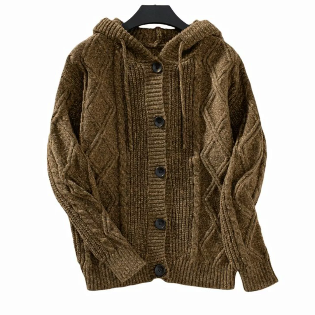 AUKUU Cardigan M-Größe Kapuzen-Zugkabel-Strickjacke, Herbst- und Winterpull günstig online kaufen