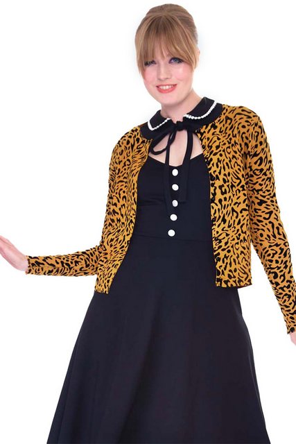 Voodoo Vixen Strickjacke 50s Mustard Leopard Print Retro Vintage Cardigan L günstig online kaufen