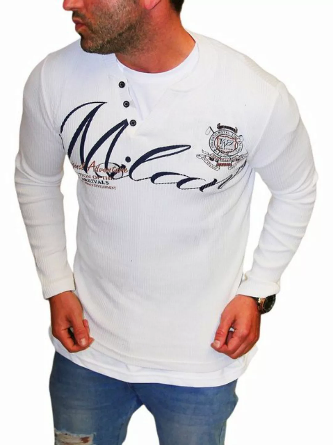 Violento Longsleeve Herren Henleyshirt Langarm Shirt gerippt Sweatshirt günstig online kaufen