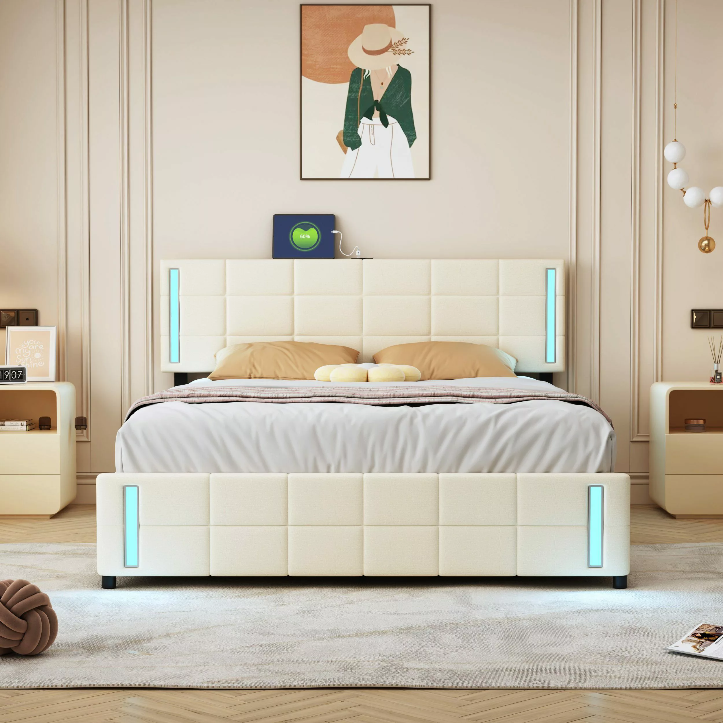 Flieks Polsterbett, LED-Beleuchtung Doppelbett mit 4 günstig online kaufen