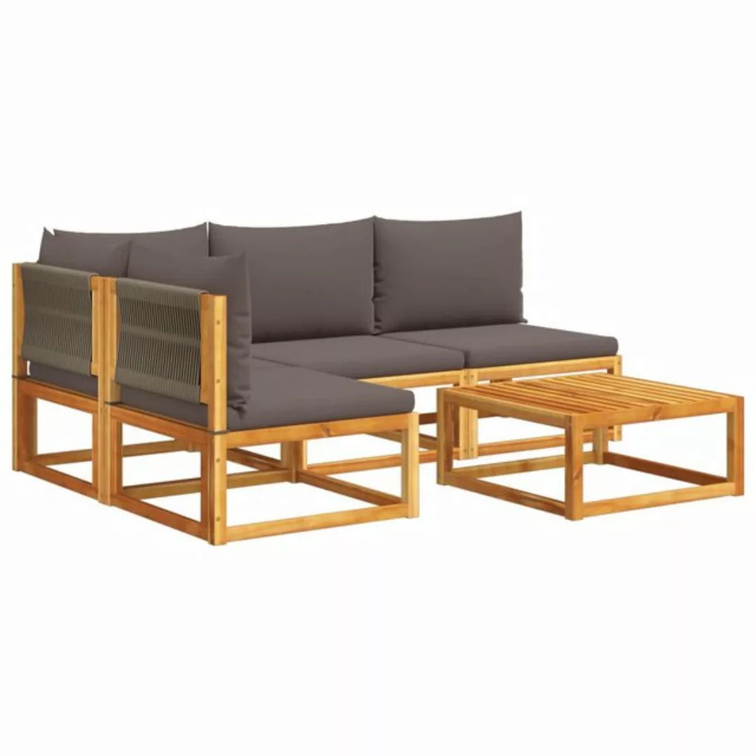 vidaXL Loungesofa 5-tlg. Garten-Sofagarnitur mit Kissen Massivholz Akazie, günstig online kaufen