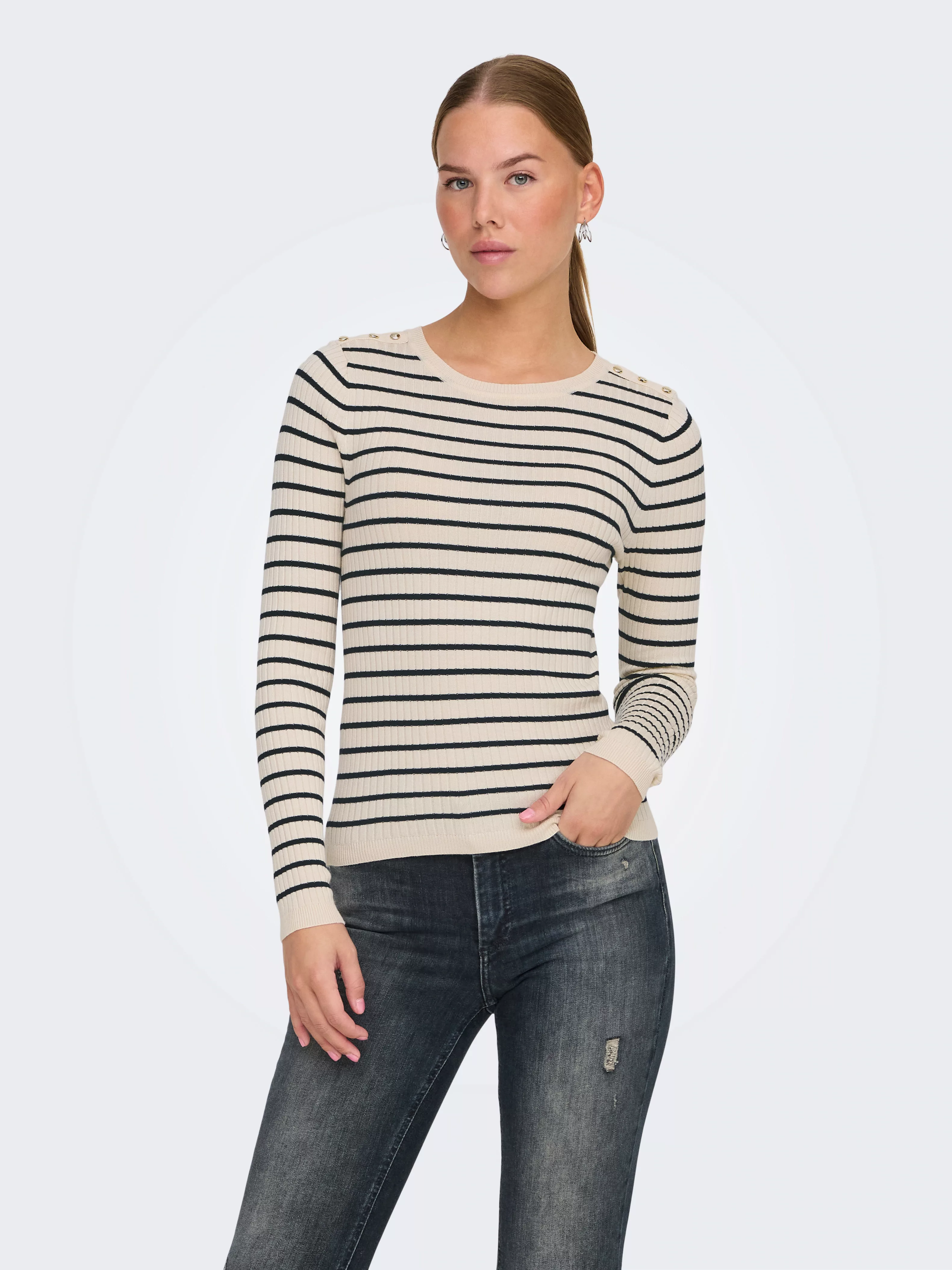 ONLY Strickpullover ONLMILA LS STRIPE BUTTON O-NECK CC KNT günstig online kaufen