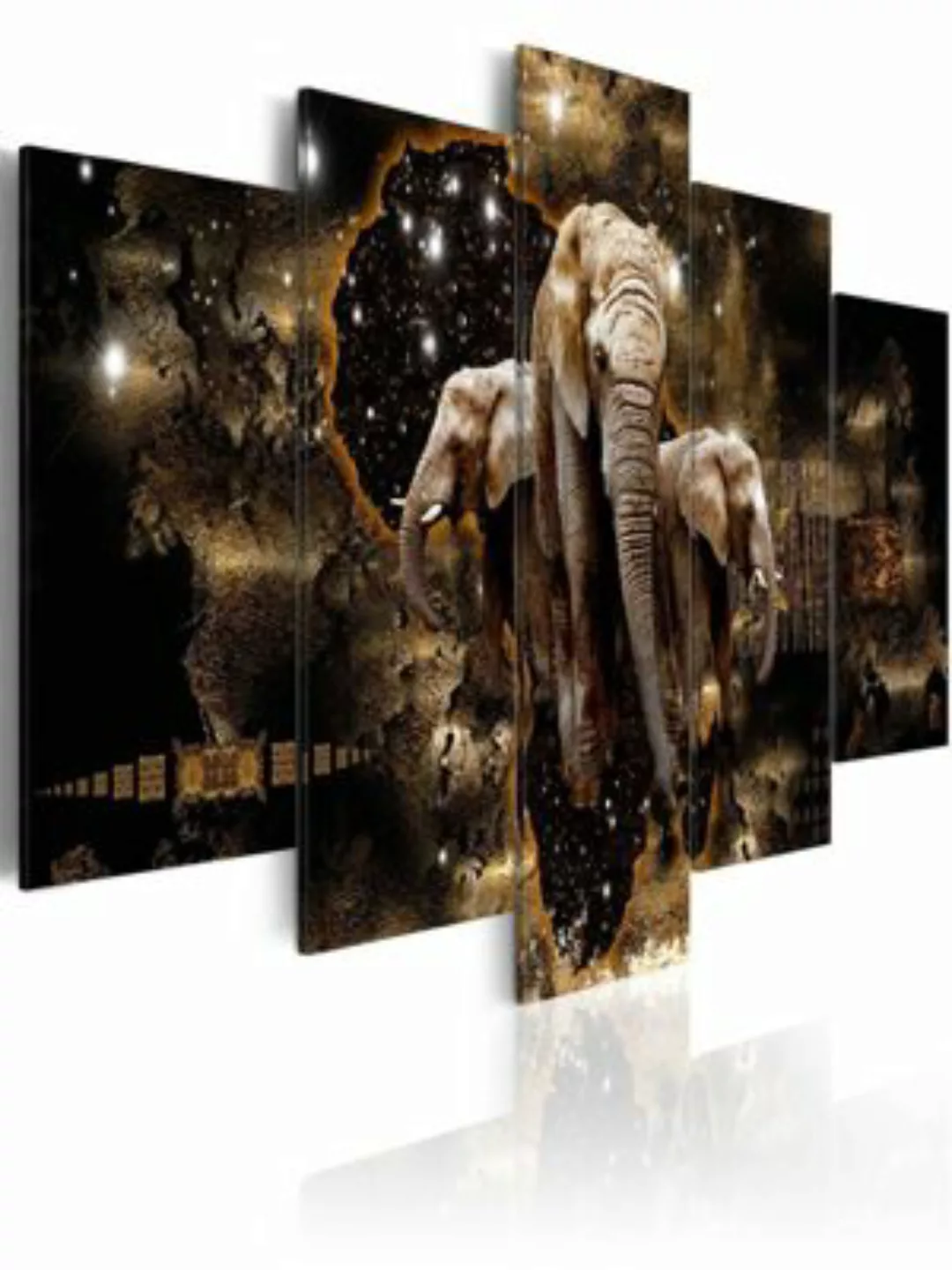 artgeist Wandbild Brown Elephants (5 Parts) Wide mehrfarbig Gr. 200 x 100 günstig online kaufen