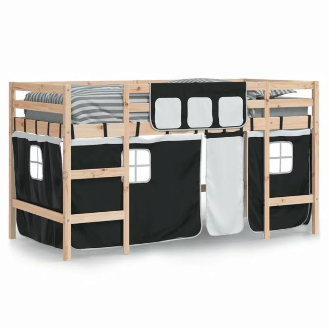 vidaXL Bett Kinderhochbett mit Vorhängen Weiß Schwarz 90x200cm Kiefernholz günstig online kaufen