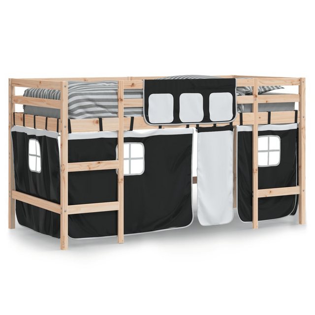 vidaXL Kinderbett Kinderhochbett mit Vorhängen Weiß Schwarz 90x190 cm Kiefe günstig online kaufen