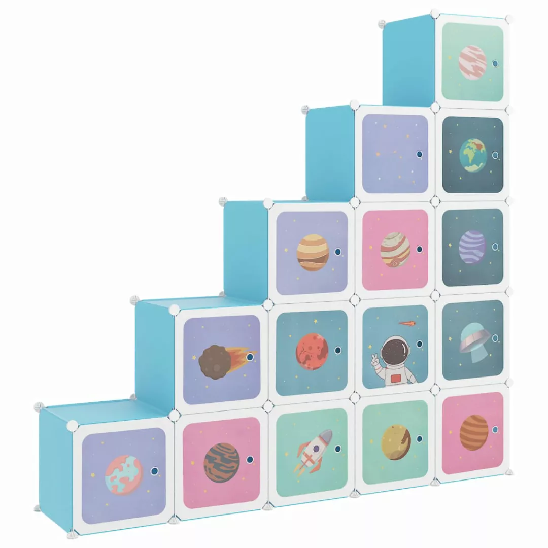 vidaXL Mehrzweckschrank Kinderschrank Modular mit 15 Würfeln Blau Kunststof günstig online kaufen
