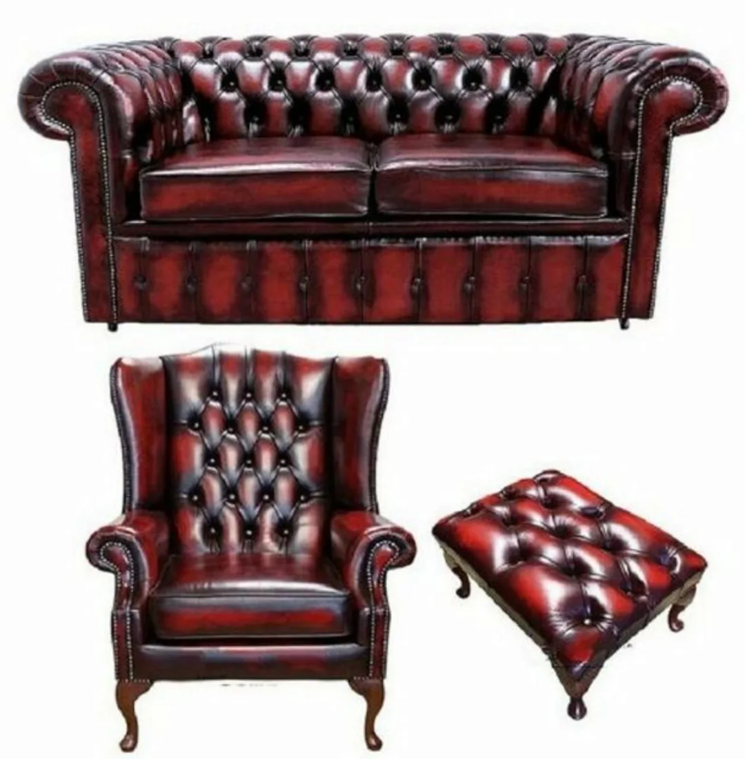 JVmoebel Chesterfield-Sofa, Chesterfield Sofagarnitur Leder Sofa Textil Cou günstig online kaufen