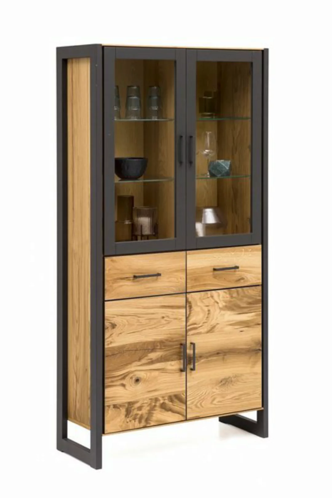 ELFO Vitrine Janne Regal Alteiche Metall graphitgrau B.97cm günstig online kaufen