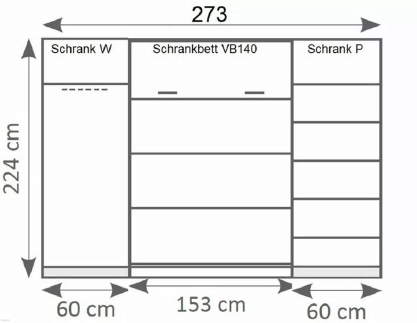 QMM TraumMöbel Schrankbett Klappbett VB 140 x 200 mit 2 Schränken (Set) ver günstig online kaufen