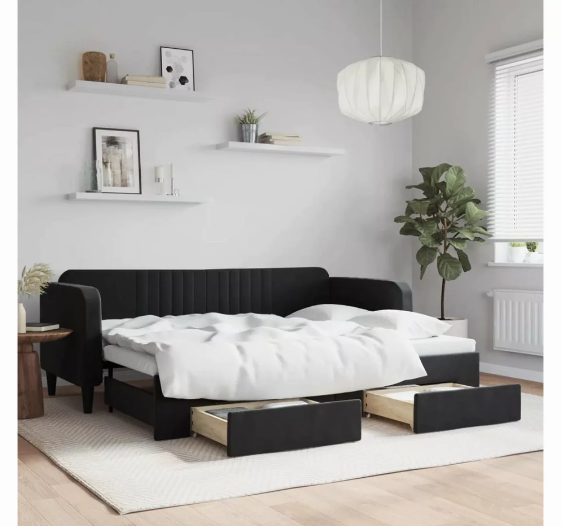 vidaXL Gästebett Gästebett Tagesbett Ausziehbar mit Schubladen Schwarz 80x2 günstig online kaufen