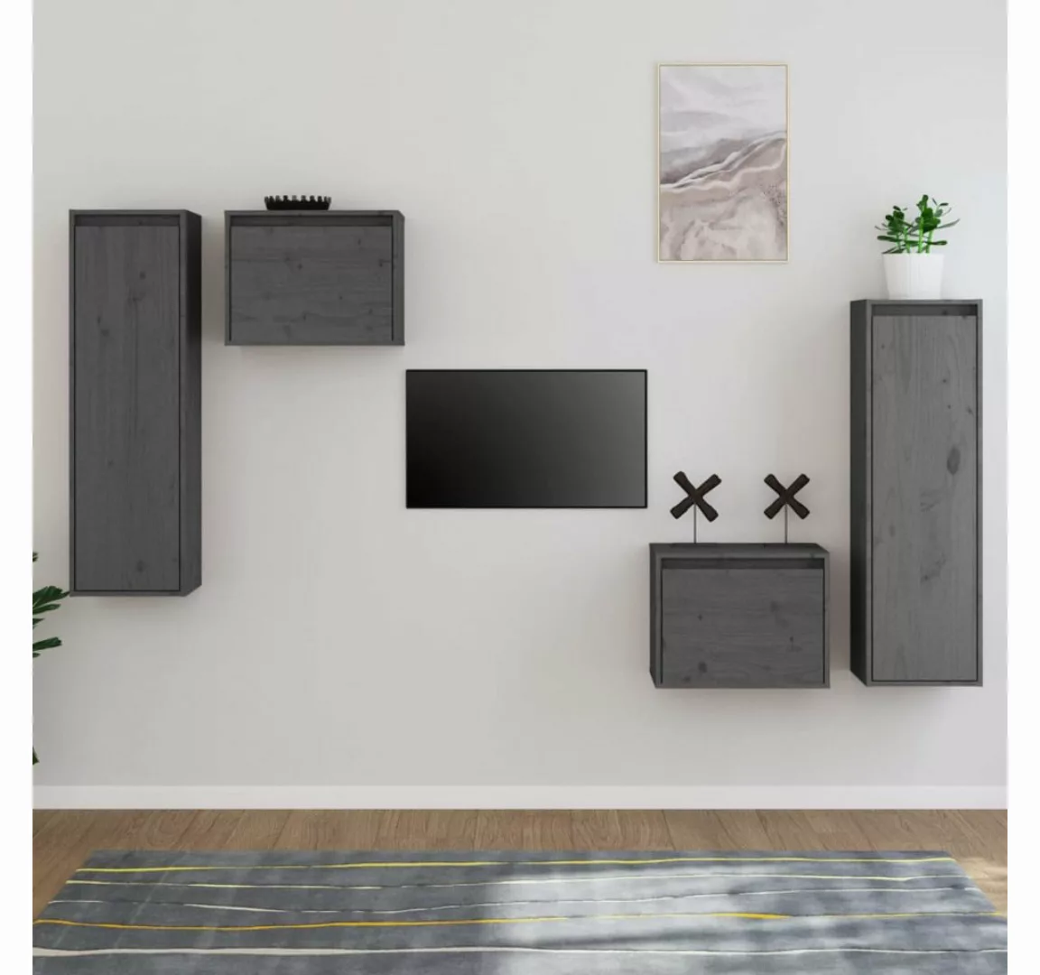 vidaXL TV-Schrank TV-Schränke 4 Stk Grau Massivholz Kiefer Lowboard Lowboar günstig online kaufen