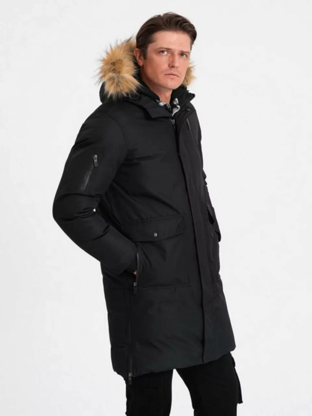 OMBRE Winterjacke Herren Winterjacke mit abnehmbarem Fell an der Kapuze günstig online kaufen