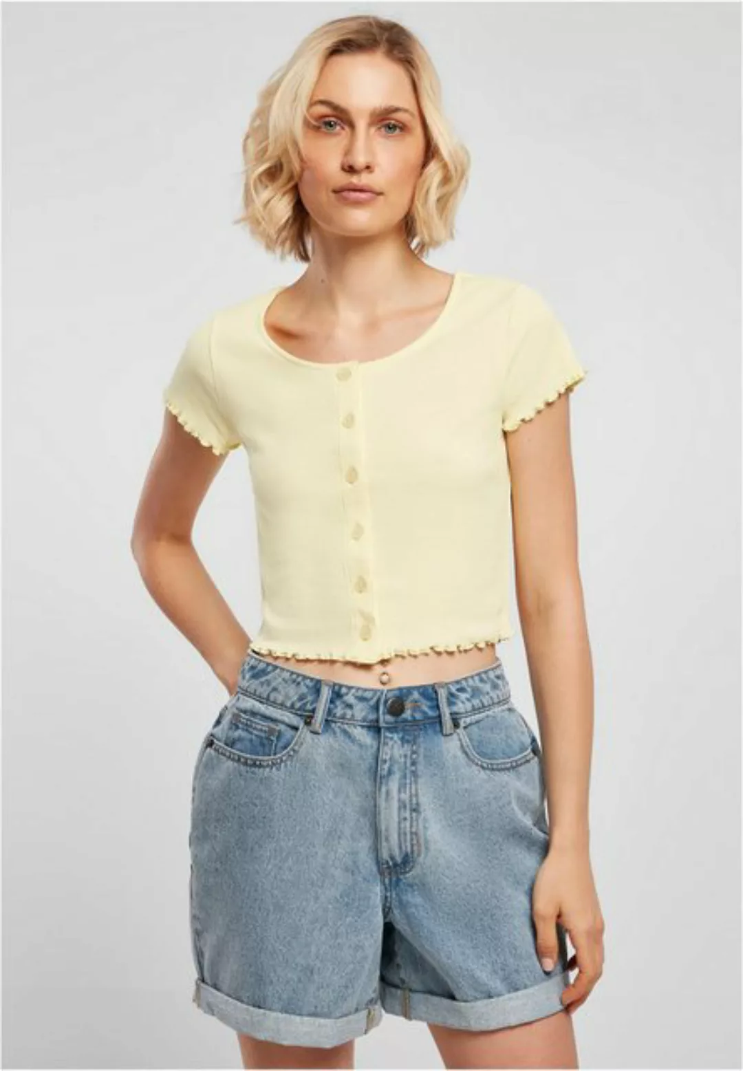 URBAN CLASSICS T-Shirt TB4103 - Ladies Cropped Button Up Rib Tee softyellow günstig online kaufen