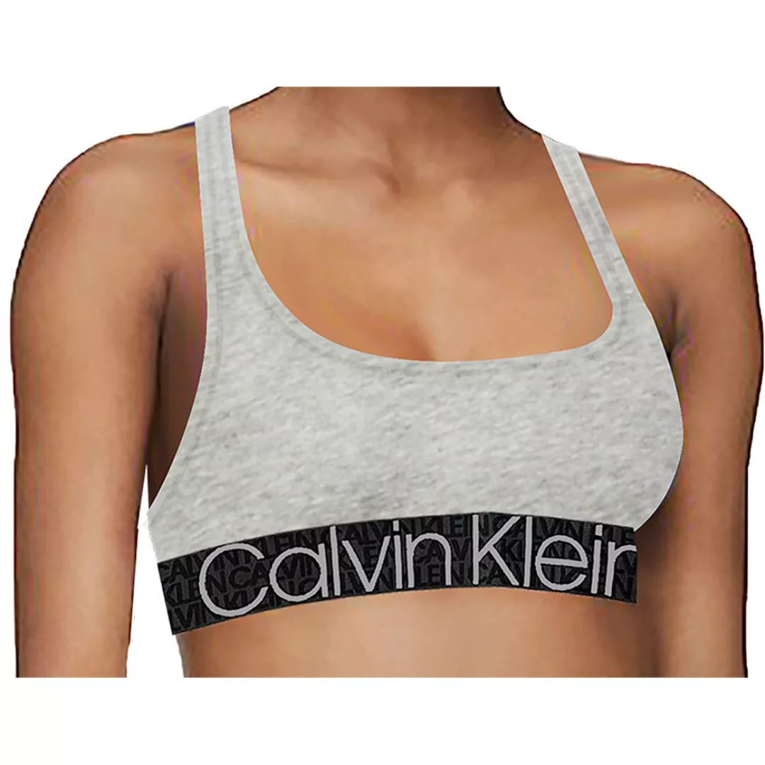 Calvin Klein – Eco Cotton – Bralette in Kalkgrau mit großem Logo günstig online kaufen