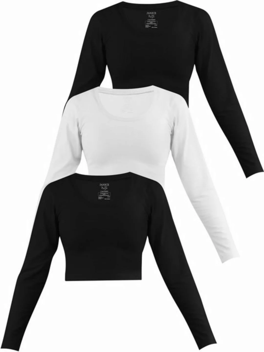 Janice Langarmshirt 3 x Damen crop Langarmshirt Nerja Kurzer Pullover aus B günstig online kaufen