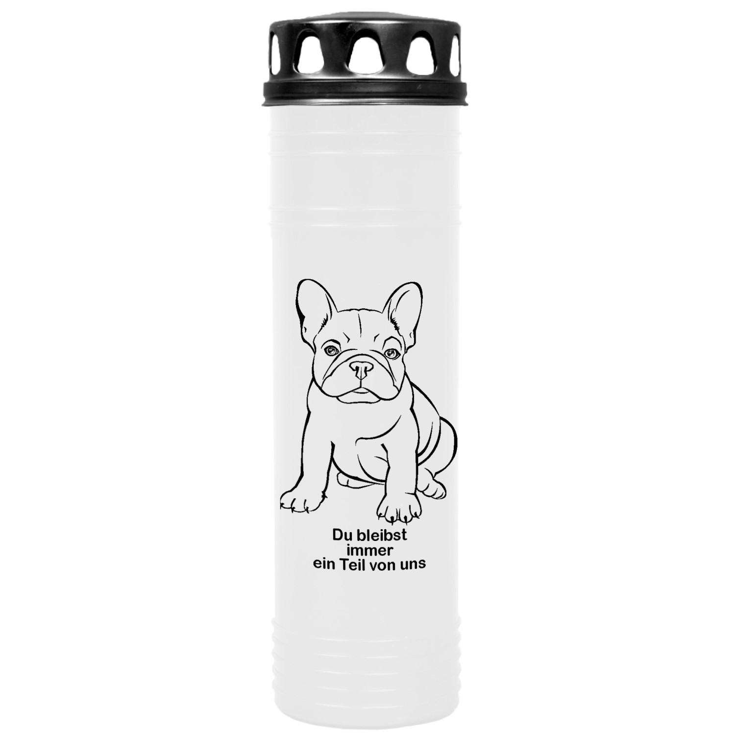 HS Candle Grabkerze Weiß 170h Deckel Schwarz Bulldogge günstig online kaufen