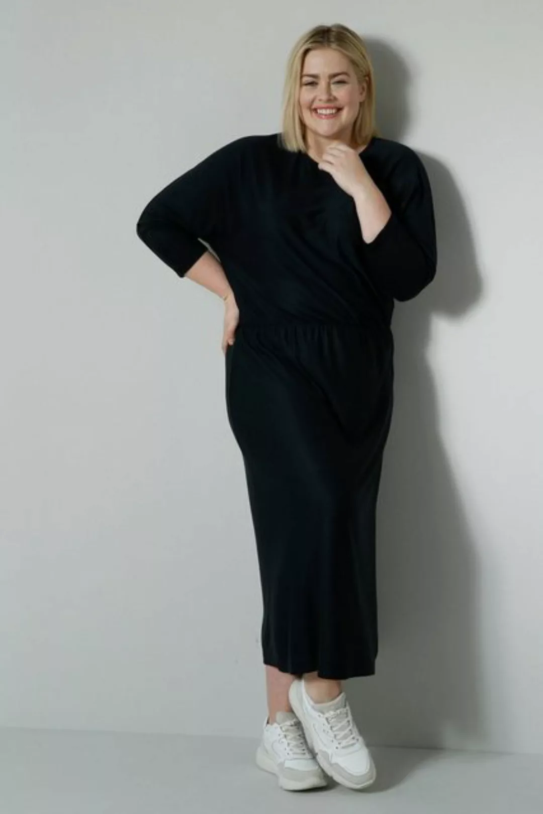 Sara Lindholm Jerseykleid Jersey-Midikleid Rundhals elastische Taille günstig online kaufen