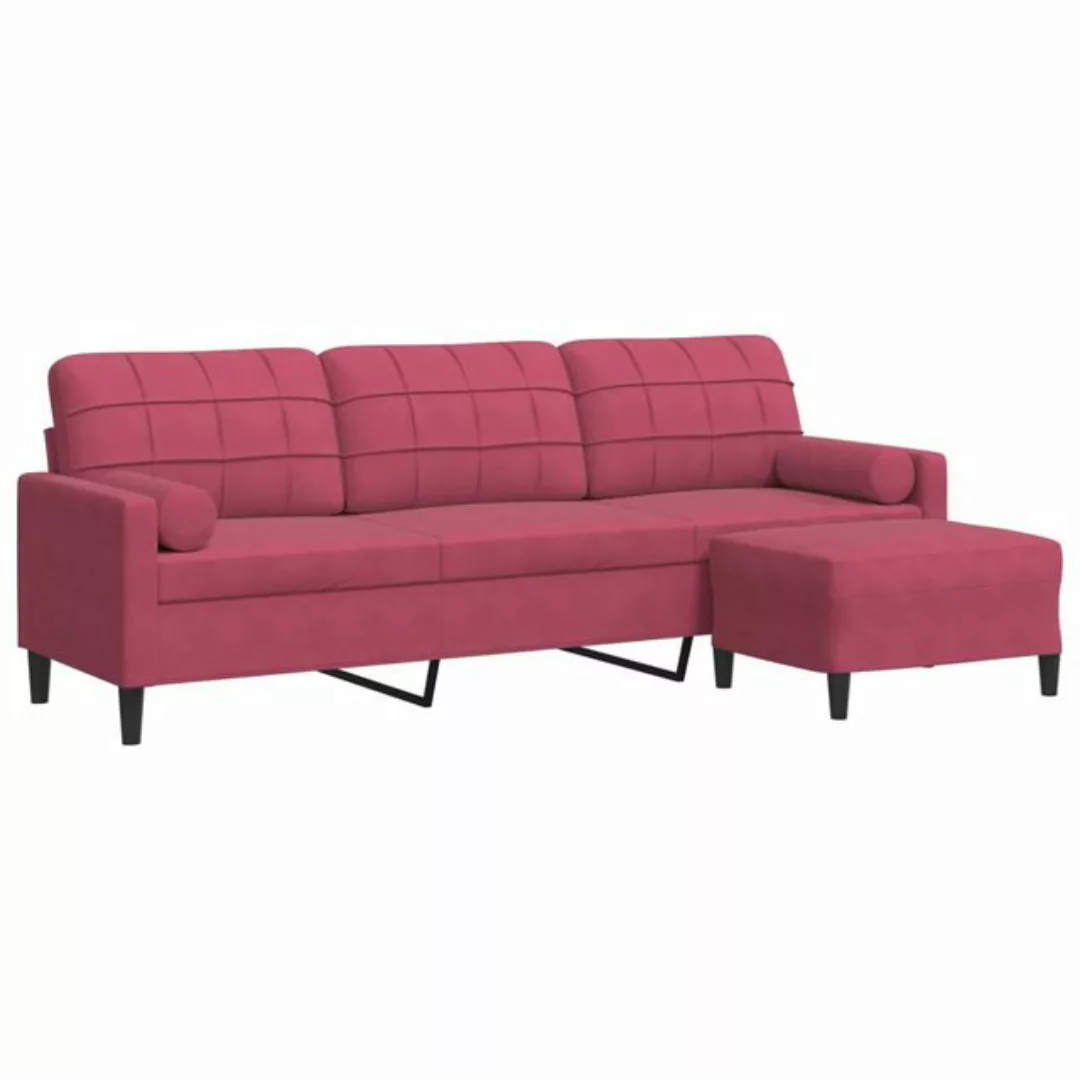 vidaXL Sofa 3-Sitzer-Sofa mit Hocker Samt, 210 cm, Rot günstig online kaufen