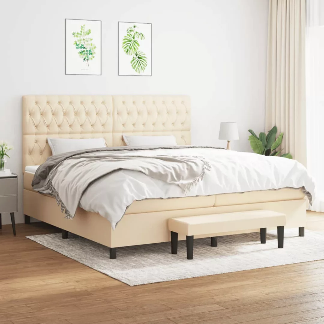 vidaXL Bettgestell Boxspringbett mit Matratze Creme 200x200 cm Stoff Bett B günstig online kaufen