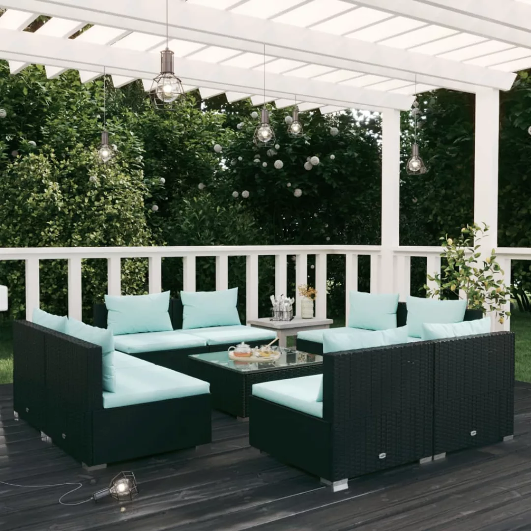 Vidaxl 9-tlg. Garten-lounge-set Mit Kissen Poly Rattan Schwarz günstig online kaufen