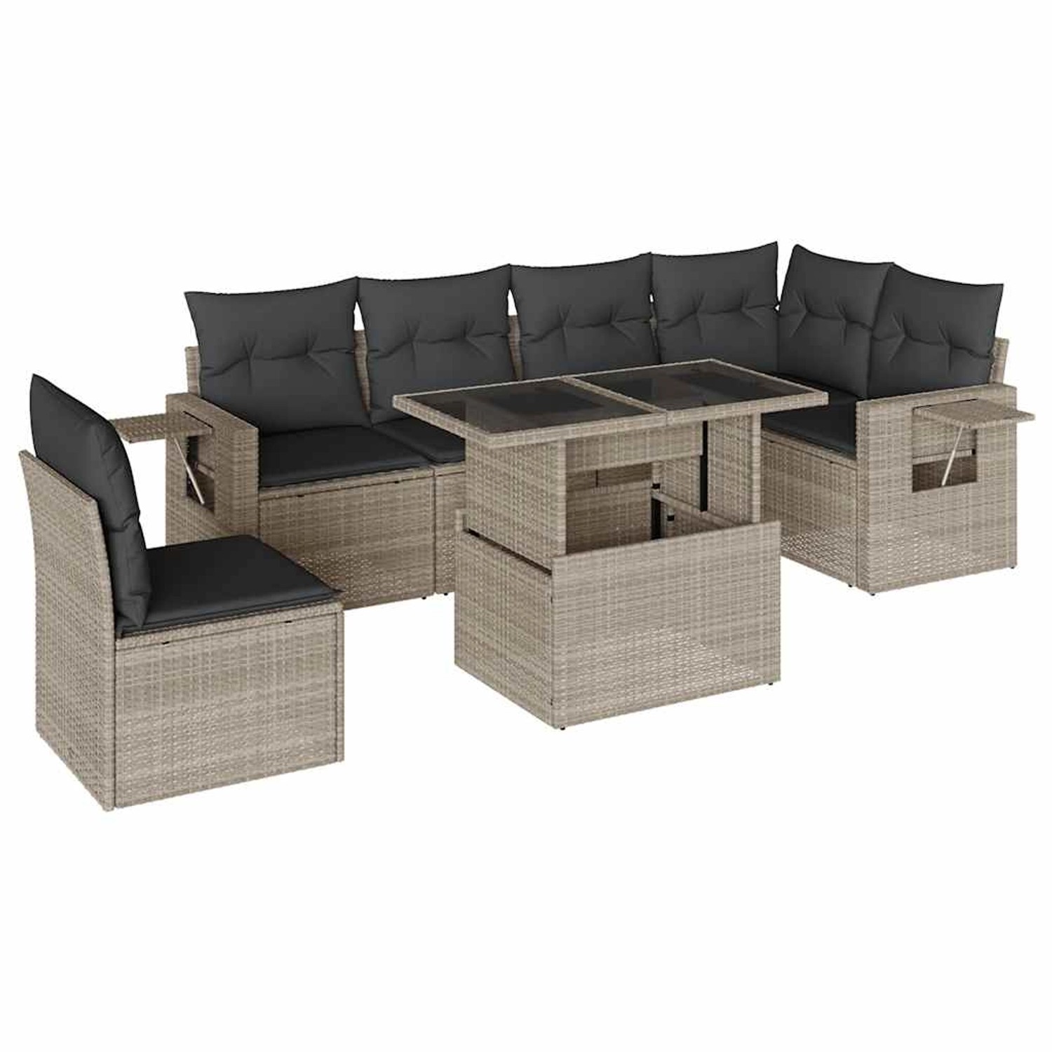 vidaXL 7-Tlg Garten-Sofagarnitur mit Kissen Hellgrau Poly Rattan 3267942 günstig online kaufen