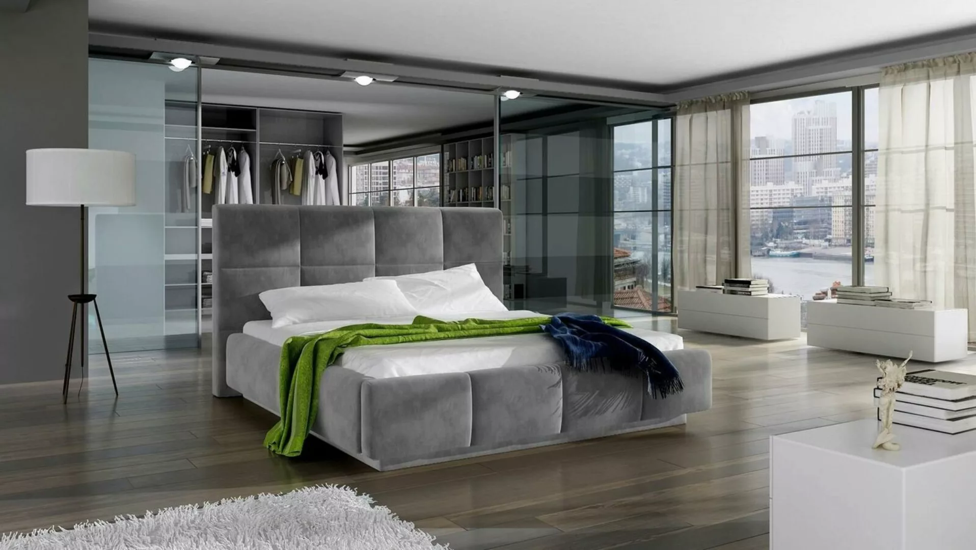 JVmoebel Bett, Betten Grau Luxus Hotel 180x200cm Bett Polster Design Möbel günstig online kaufen