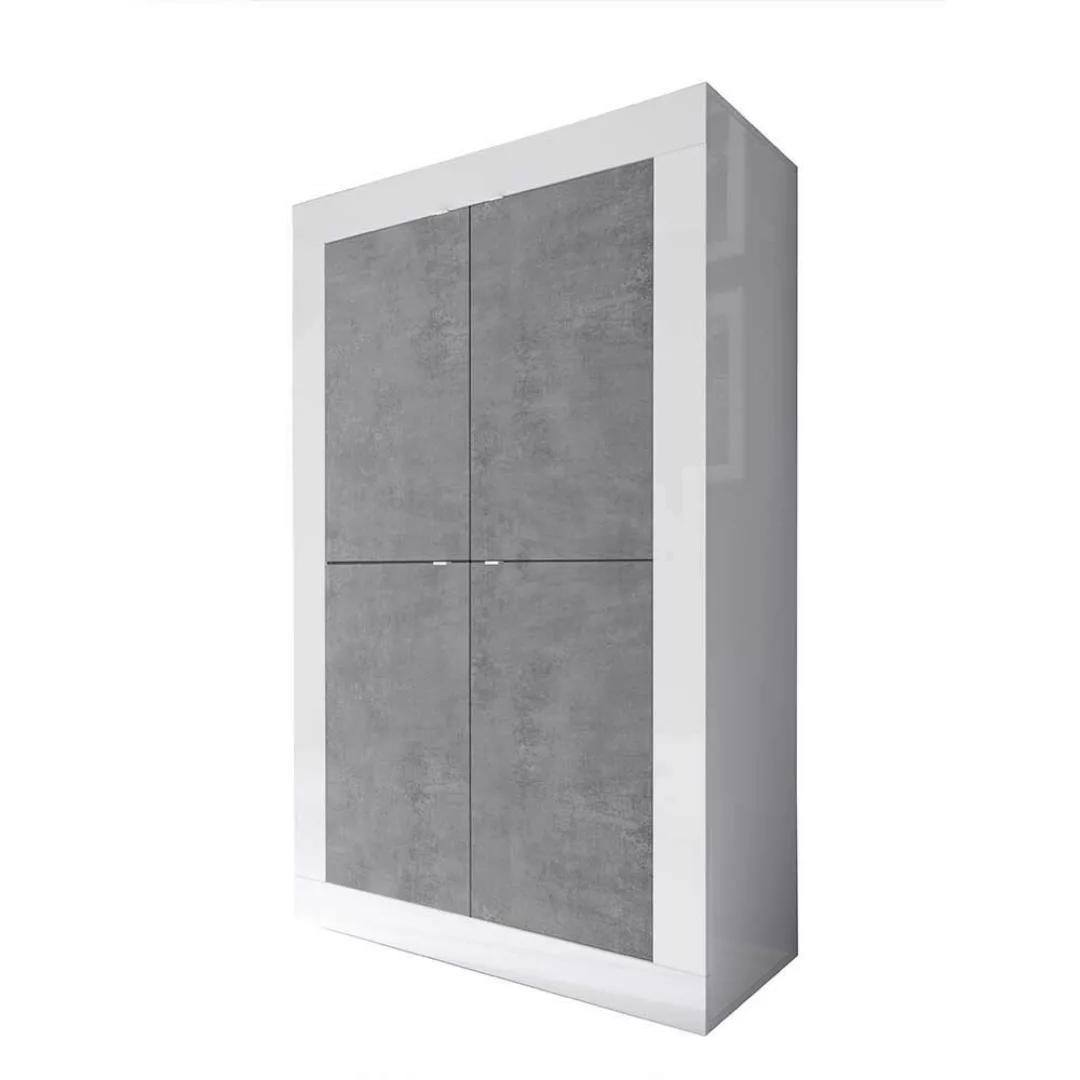 Design Wohnwand in Beton Grau und Weiß Hochglanz Metallgriffen (dreiteilig) günstig online kaufen