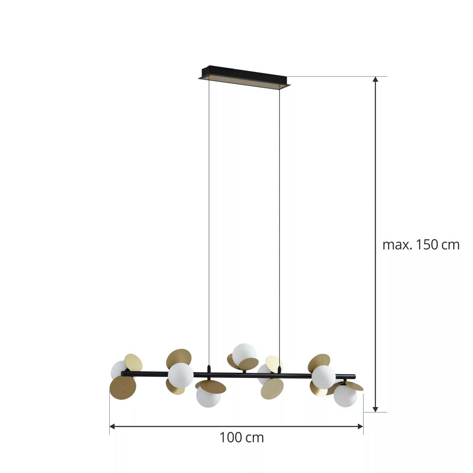Lucande LED-Hängelampe Pallo, 7-flg., schwarz/gold, Glas günstig online kaufen