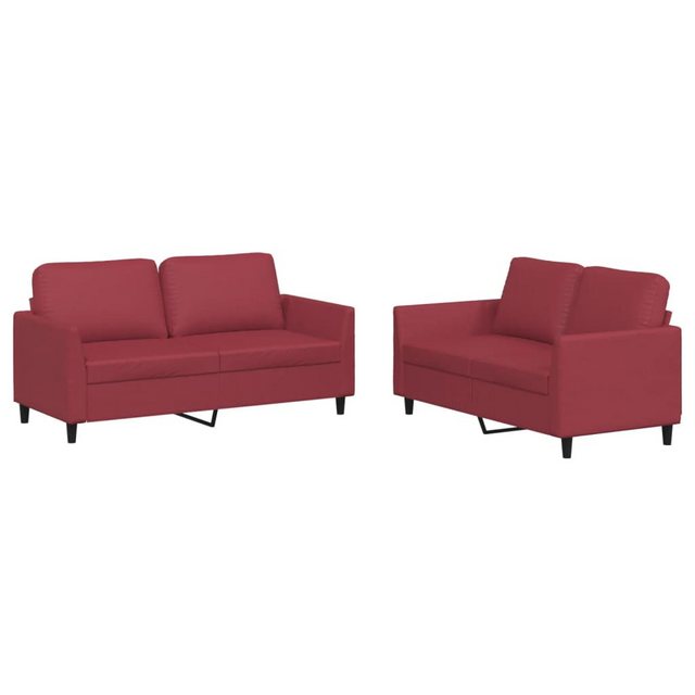 vidaXL Sofa 2-tlg. Sofagarnitur mit Kissen Weinrot Kunstleder günstig online kaufen