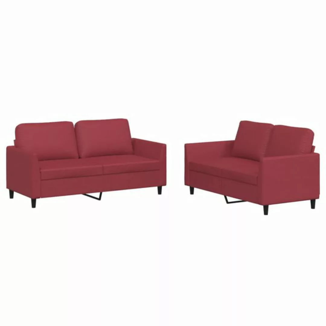 vidaXL Sofa, 2-tlg. Sofagarnitur mit Kissen Weinrot Kunstleder günstig online kaufen