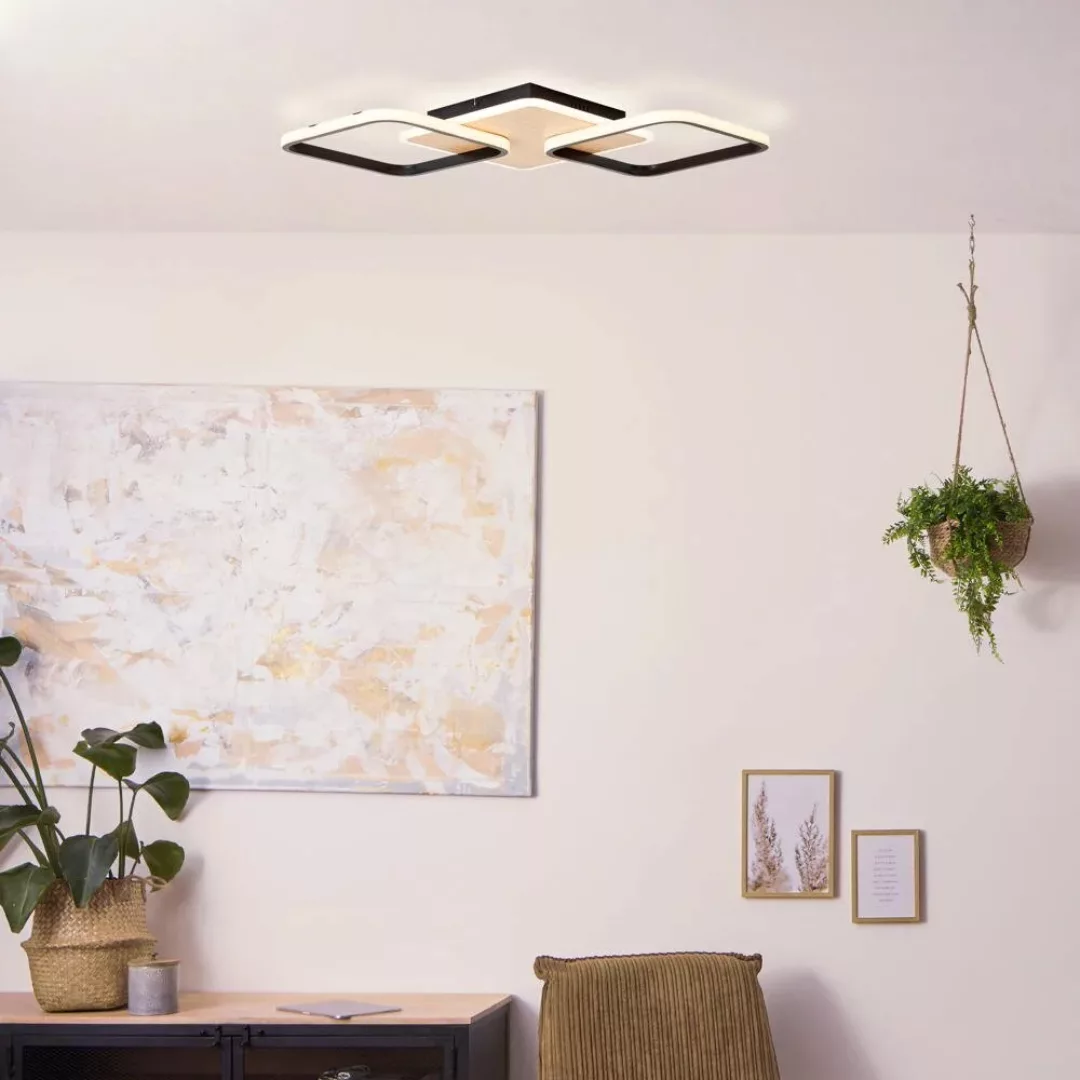 LED Deckenleuchte Dennet in Schwarz und Natur-hell 3x 13,3W 4800lm günstig online kaufen
