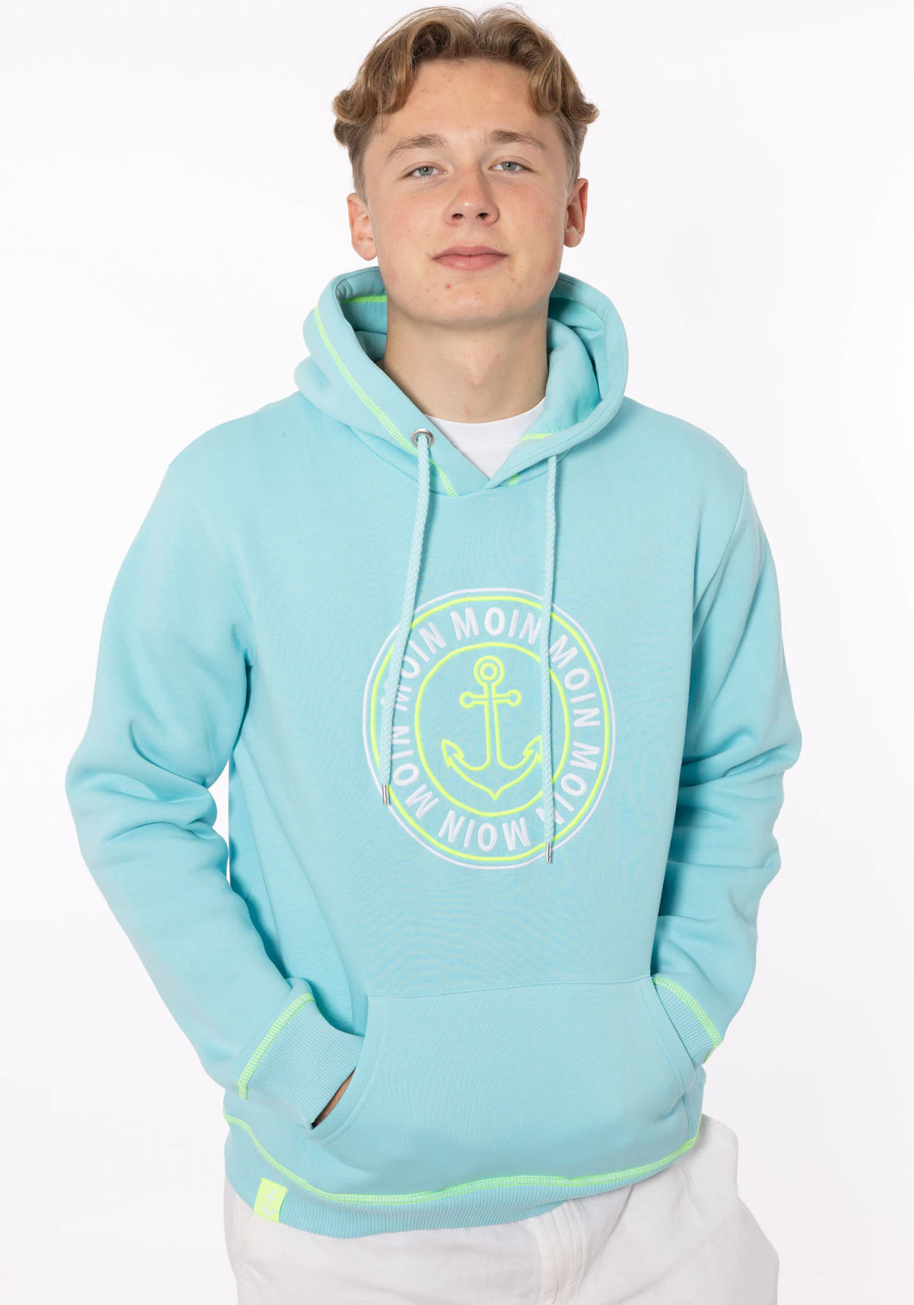 Zwillingsherz Hoodie ""Anker & Moin"", mit neongelber Kontrastnaht günstig online kaufen