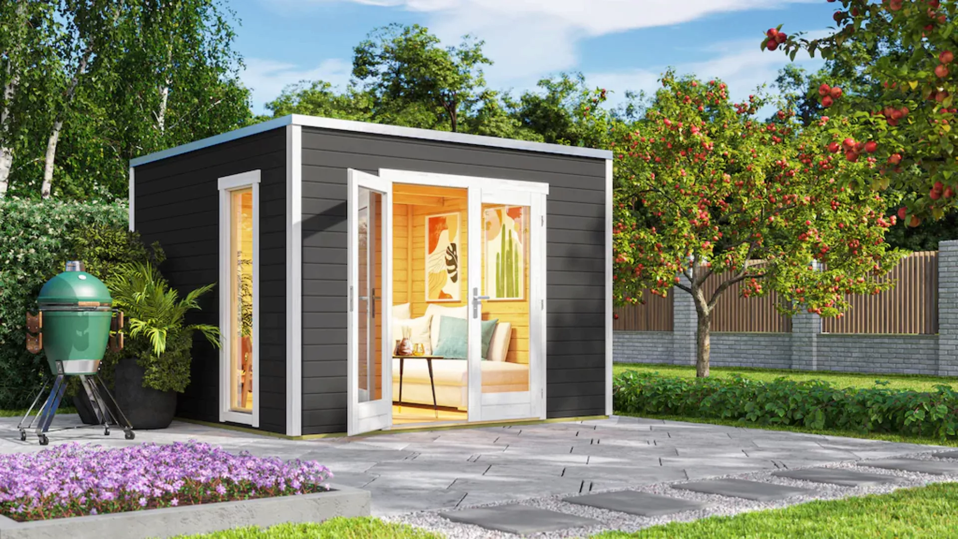 weka Gartenhaus "Designhaus P285", mit Panorama-Glastüren und hohem Fenster günstig online kaufen