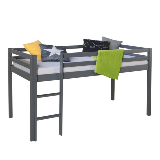 Homestyle4u Hochbett 90x200 Kinderbett Spielbett mit Rausfallschutz Grau/We günstig online kaufen