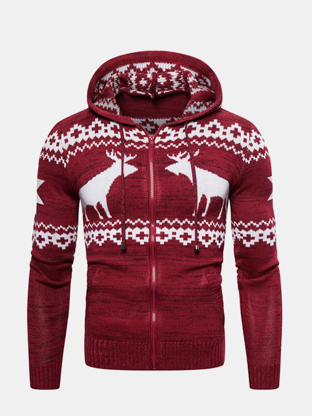 Mens Fashion Christmas Deer gedruckt Langarm Strickmantel mit Kapuze günstig online kaufen
