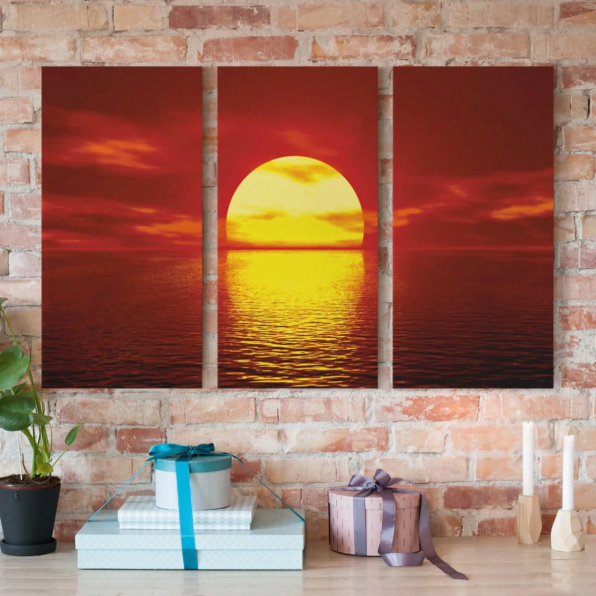 3-teiliges Leinwandbild Strand - Querformat Fantastic Sunset günstig online kaufen