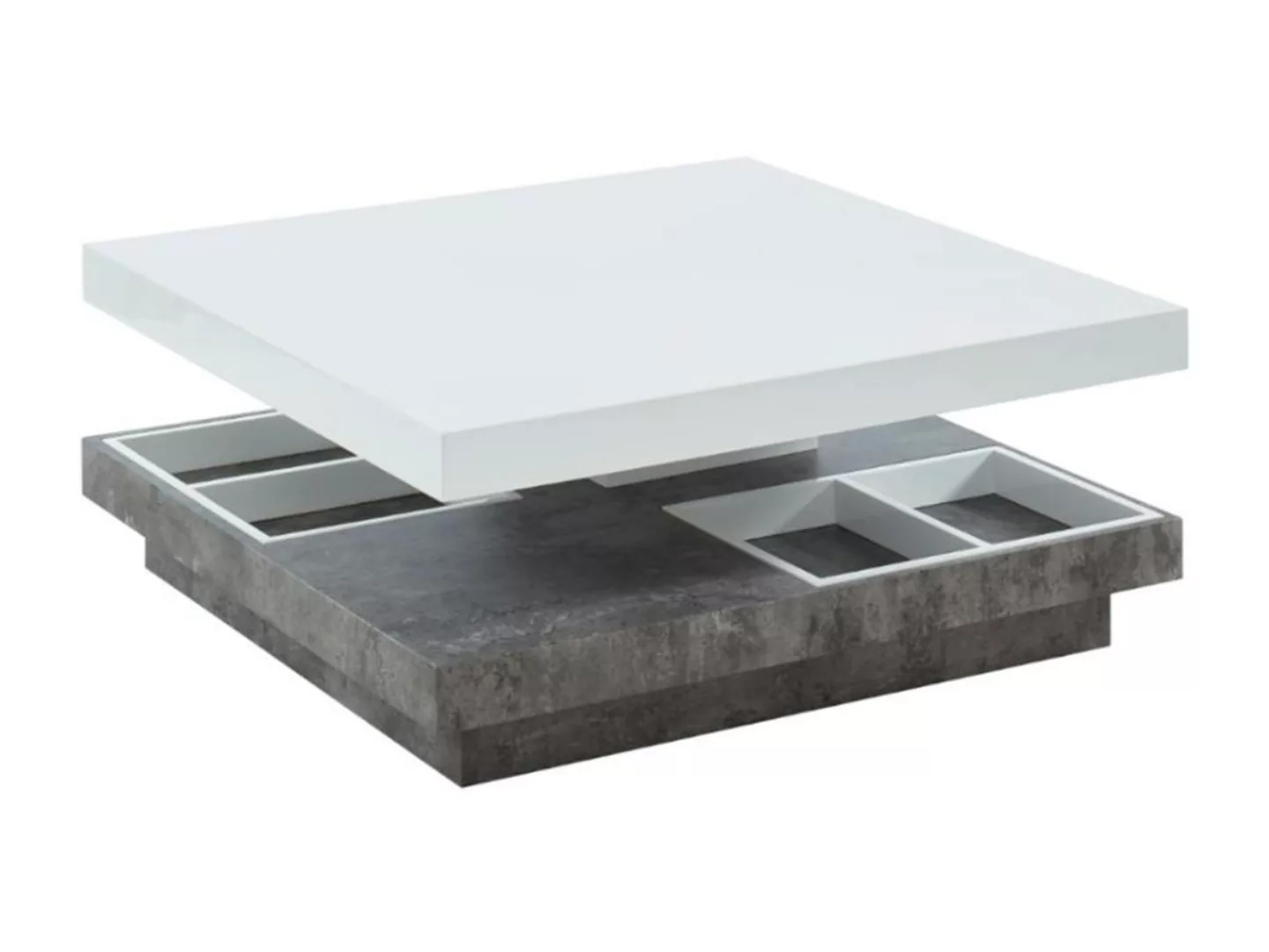 Couchtisch mit drehbarer Tischplatte - MDF - Weiß lackiert & Beton-Optik - günstig online kaufen