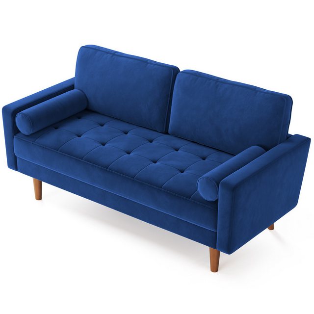 Vesgantti Sofa 121cm Kleines Loveseat Sofa, Samtcouch mit 2 Wurfkissen, Gra günstig online kaufen