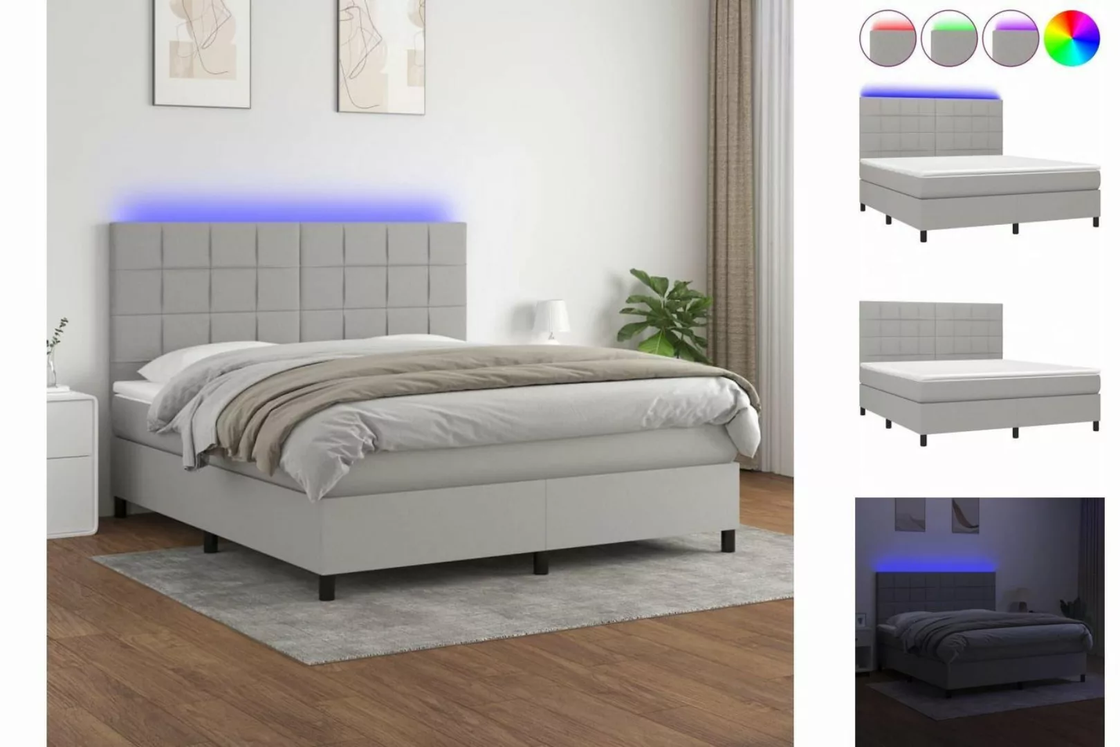 vidaXL Bettgestell Boxspringbett mit Matratze LED Hellgrau 160x200 cm Stoff günstig online kaufen