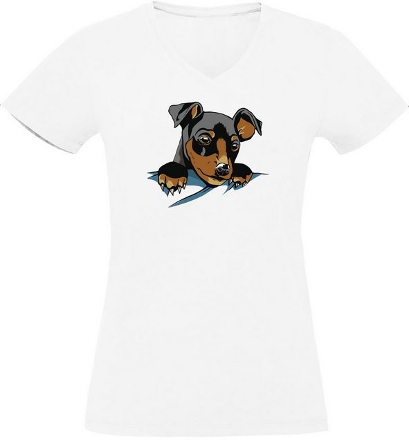 MyDesign24 T-Shirt Damen Hunde Print Shirt bedruckt - Süßer Hundewelpe V-Au günstig online kaufen