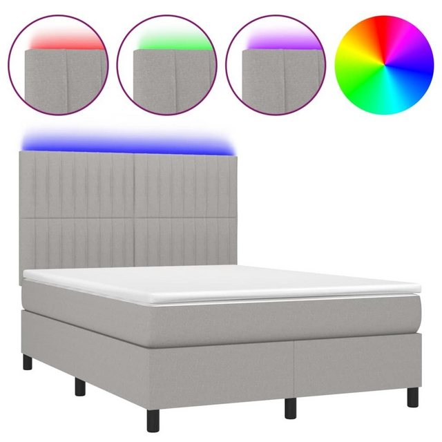 vidaXL Bettgestell Boxspringbett mit Matratze LED Hellgrau 140x200 cm Stoff günstig online kaufen