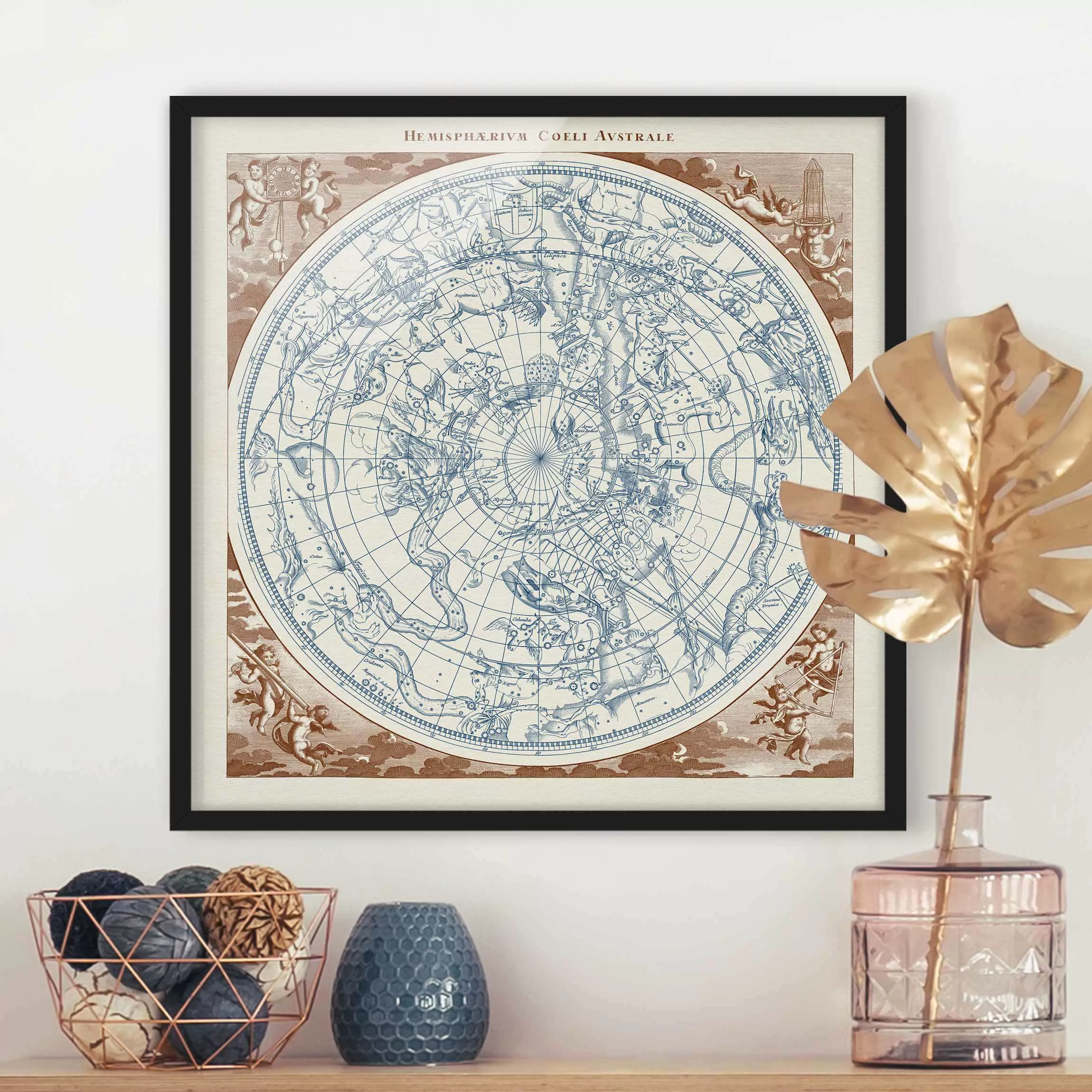 Bild mit Rahmen Stadt-, Land- & Weltkarte - Quadrat Vintage Sternenkarte Sü günstig online kaufen