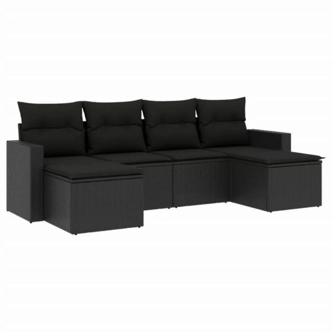 vidaXL Sofaelement 6-tlg. Garten-Sofagarnitur mit Kissen Schwarz Poly Ratta günstig online kaufen