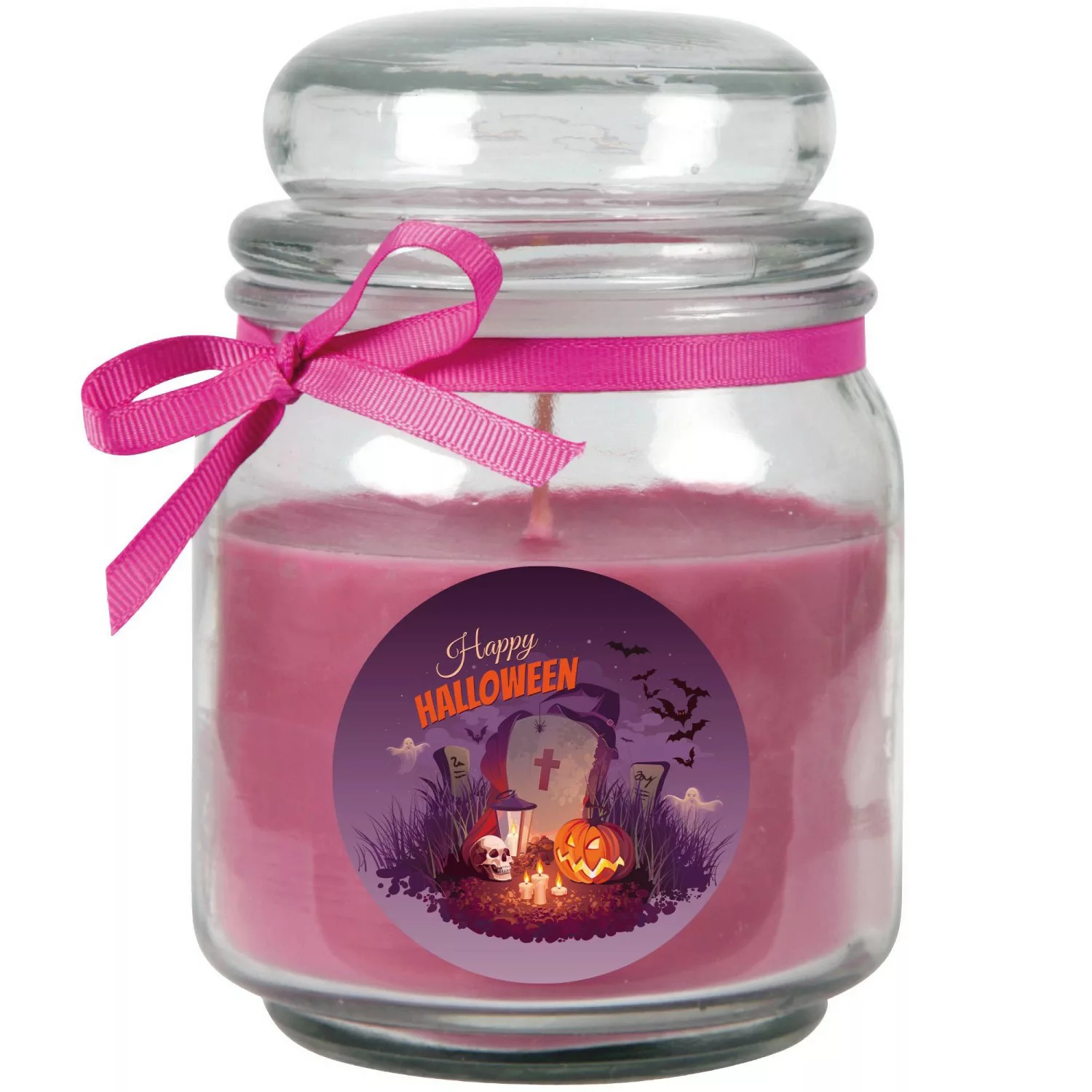 HS Candle Duftkerze & Glas Halloween Lila Bonbon 70h günstig online kaufen