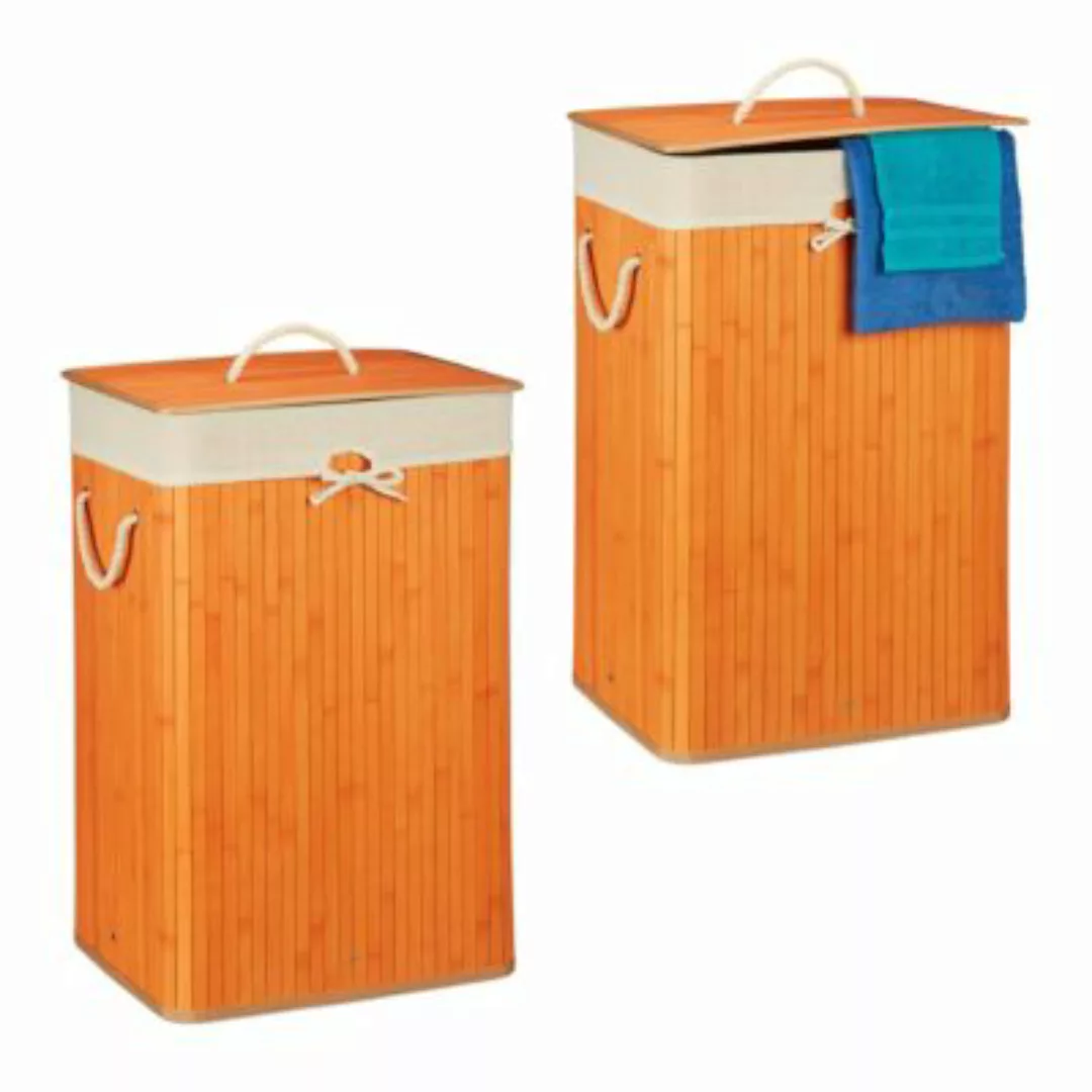 relaxdays 2 x Wäschekorb Bambus eckig orange günstig online kaufen